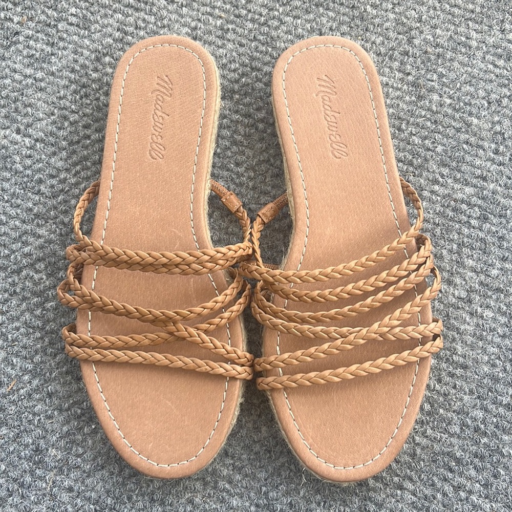 Madewell The Kathryn Espadrille Leather Slide Sandal Amber Brown Size 7.5